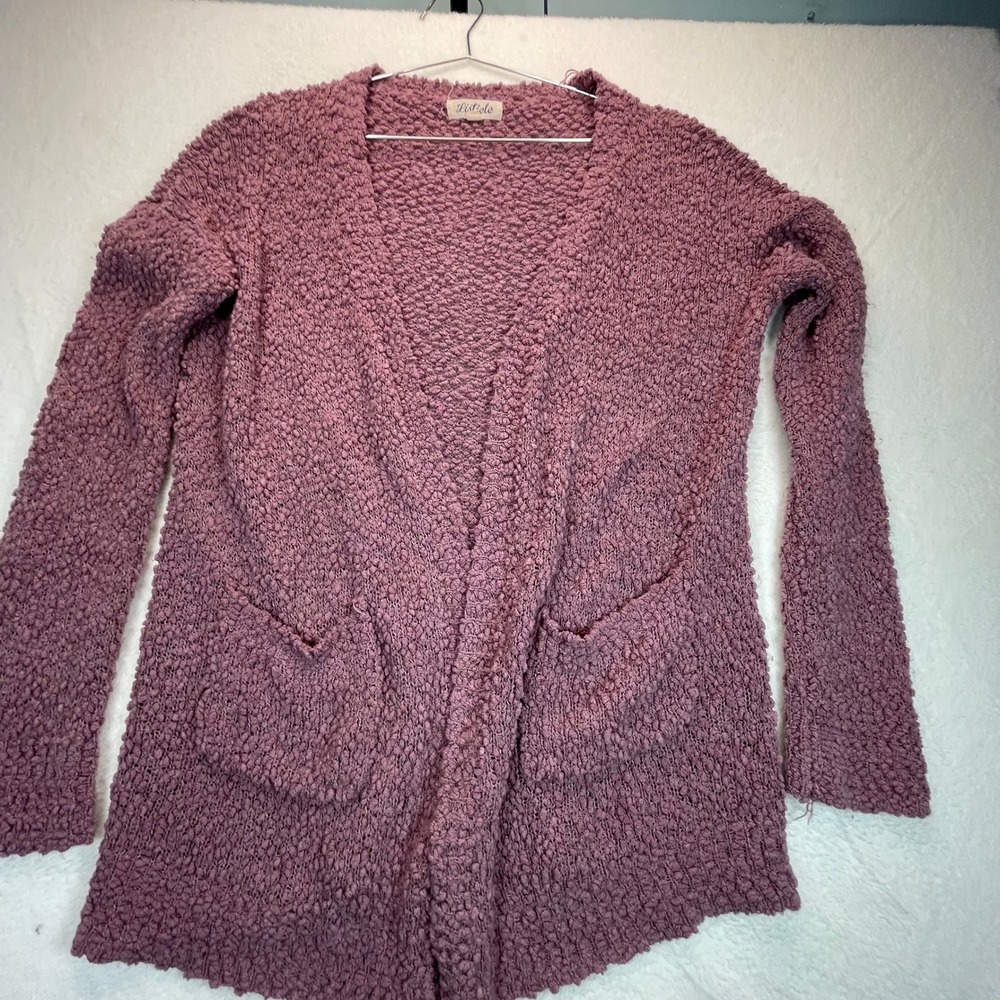 Listicle Cardigan Sweater Womens L Mauve Popcorn Knit Boho Shabby Chic Peasant